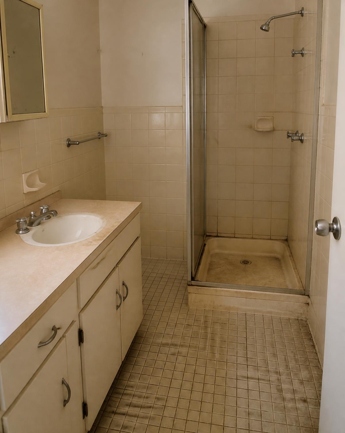 Tired 1990s bathroom in Perth before renovation by Luxe Flow Plumbing